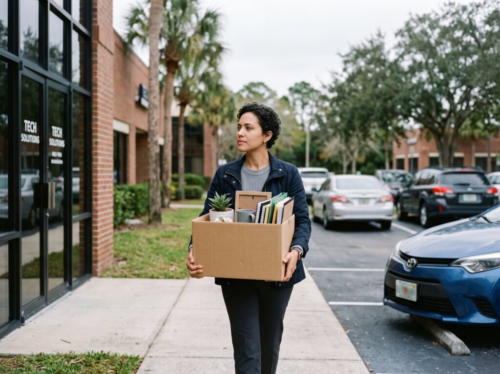 Worker packing up a desk after leaving a job