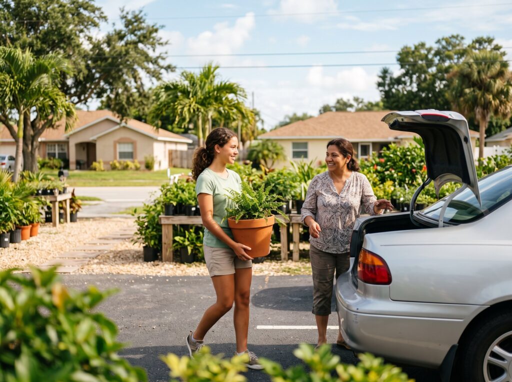 Teenager working a summer job at a garden center